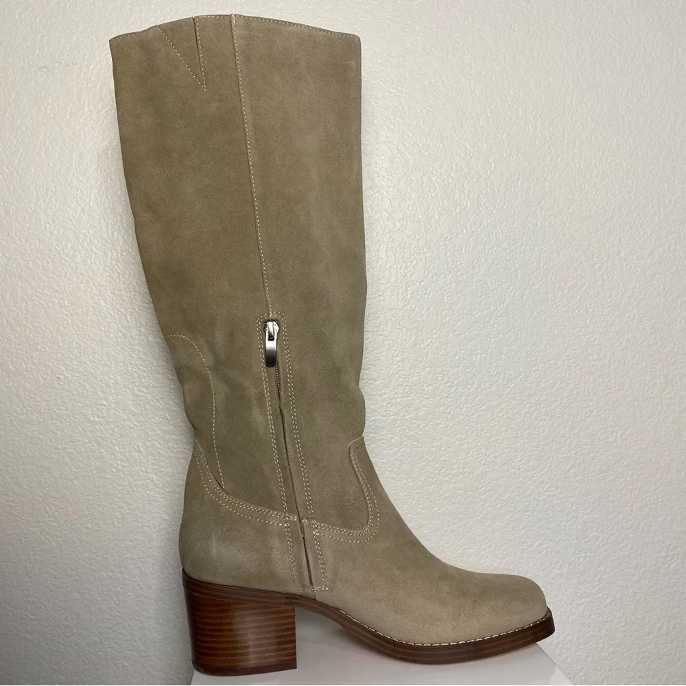 Nine West Beige Taupe Knee-High Block Heel Boots Size 10
